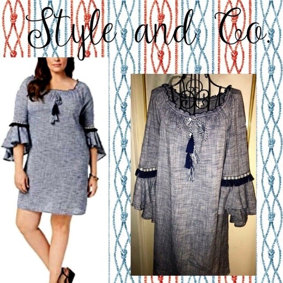 STYLE & CO.'S "MELLY" DRESS,BLUE W/RUFFLES~SMALL - Picture 2 of 7